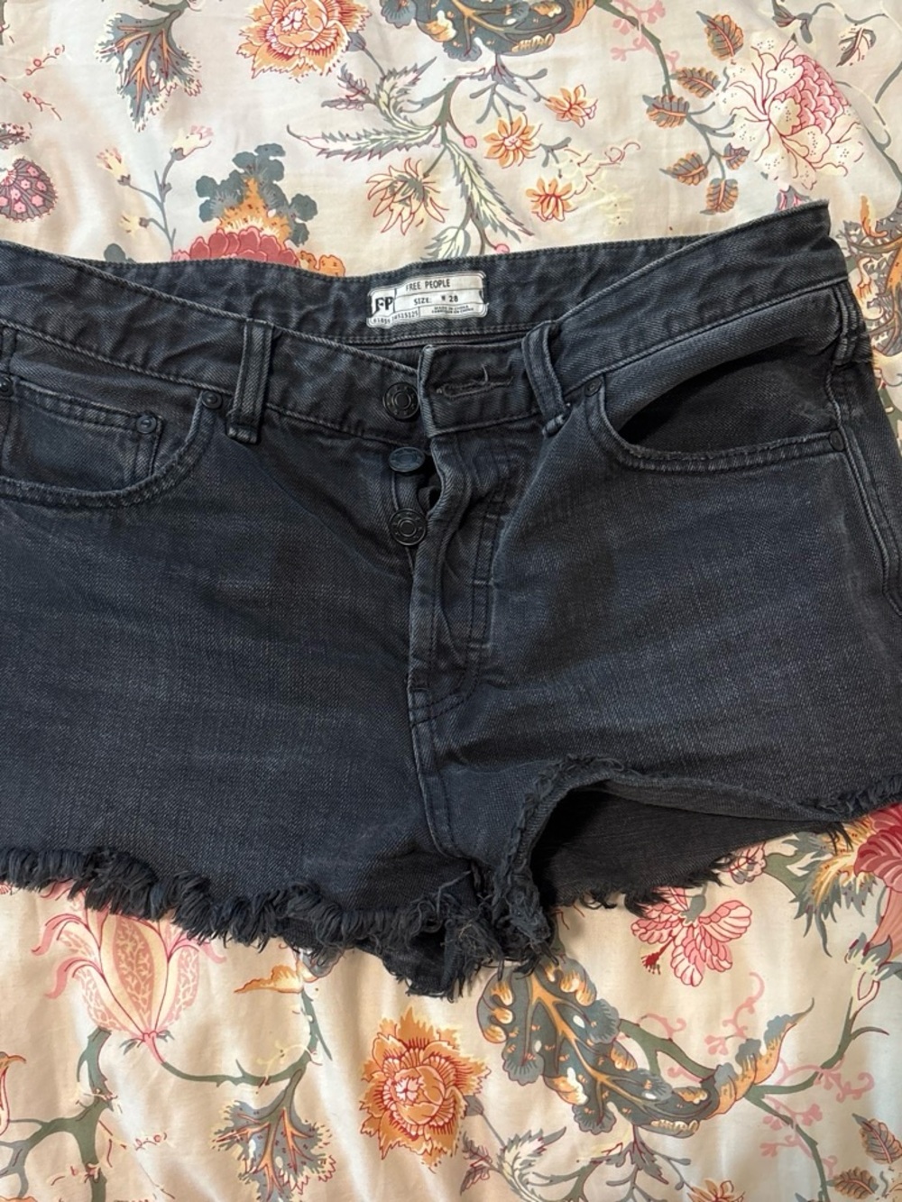 Free People Black Frayed Hem Denim Shorts